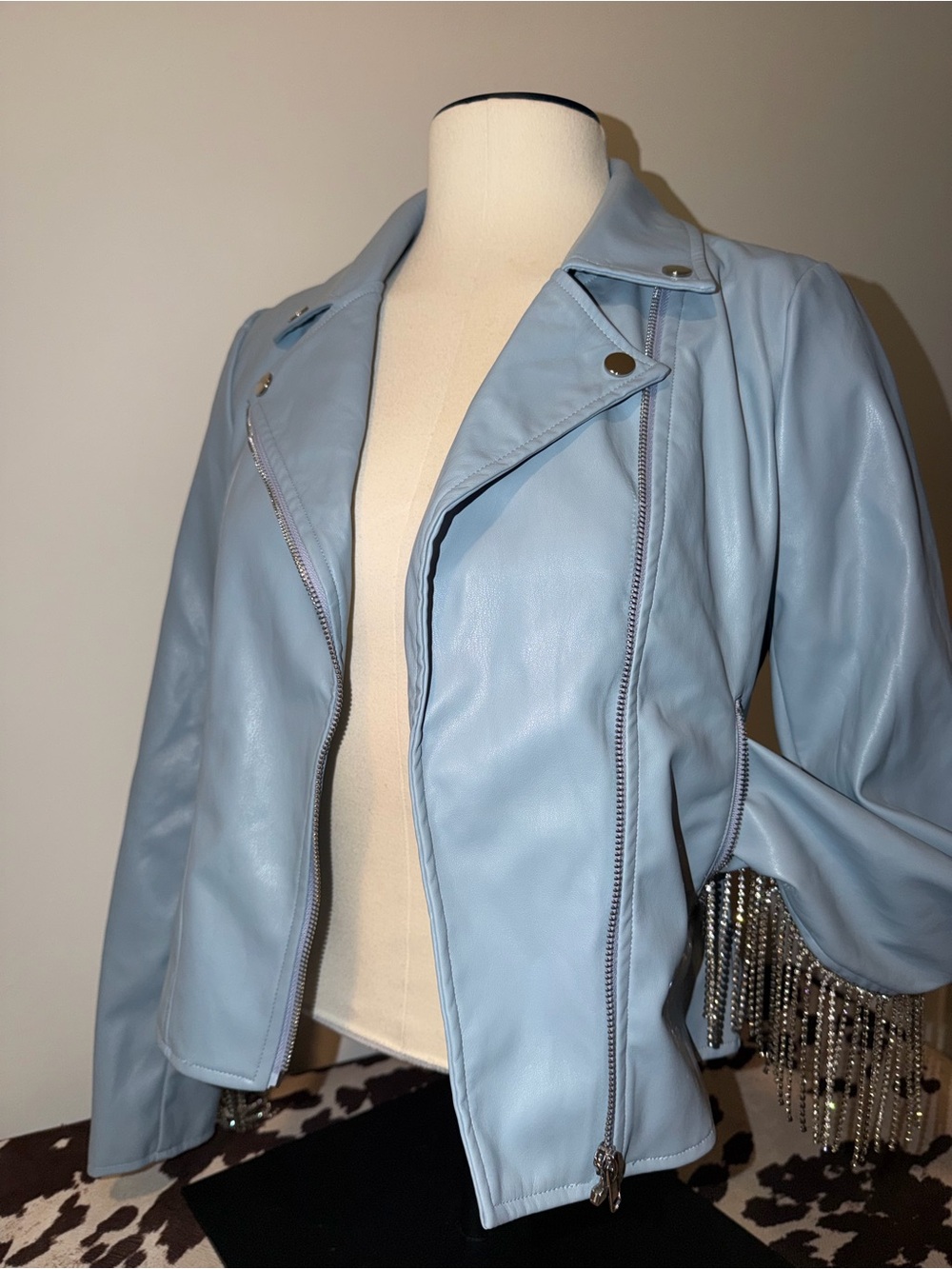 Rhinestone fringe leather jacket
